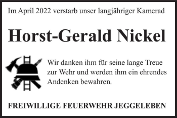 Traueranzeige von Horst-Gerald Nickel  von Magdeburger Volksstimme