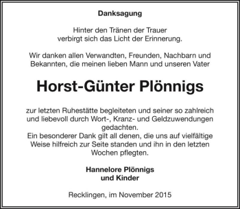 Traueranzeige von Horst-Günter Plönnigs  von Magdeburger Volksstimme