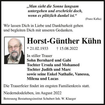 Traueranzeige von Horst-Günther Kühn  von Magdeburger Volksstimme