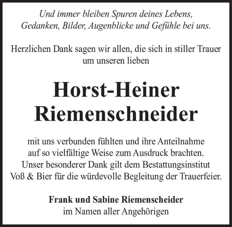  Traueranzeige für Horst-Heiner Riemenschneider  vom 20.11.2021 aus Magdeburger Volksstimme