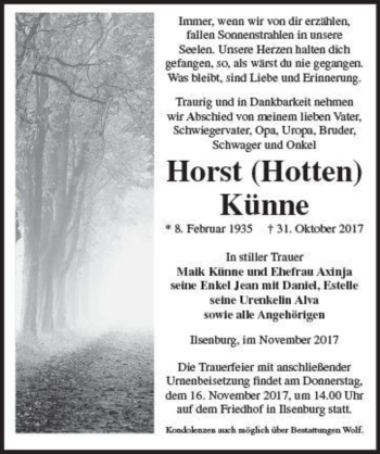 Traueranzeige von Horst (Hotten) Künne  von Magdeburger Volksstimme