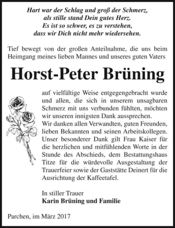 Traueranzeige von Horst-Peter Brüning  von Magdeburger Volksstimme