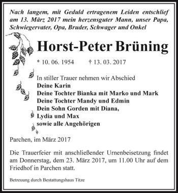 Traueranzeige von Horst-Peter Brüning  von Magdeburger Volksstimme