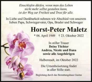 Traueranzeige von Horst-Peter Maletz  von Magdeburger Volksstimme