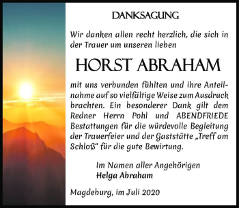 Traueranzeige von Horst Abraham  von Magdeburger Volksstimme