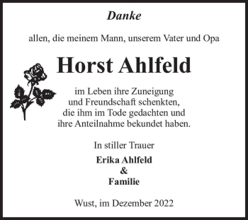 Traueranzeige von Horst Ahlfeld  von Magdeburger Volksstimme