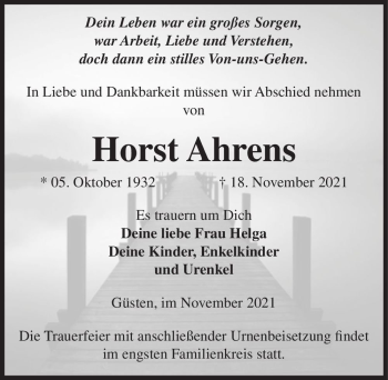 Traueranzeige von Horst Ahrens  von Magdeburger Volksstimme