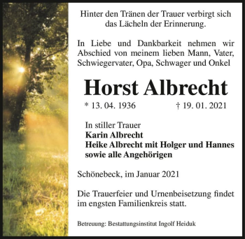 Traueranzeige von Horst Albrecht  von Magdeburger Volksstimme