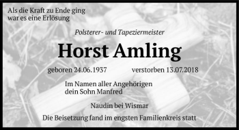 Traueranzeige von Horst Amling  von Magdeburger Volksstimme