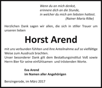 Traueranzeige von Horst Arend  von Magdeburger Volksstimme