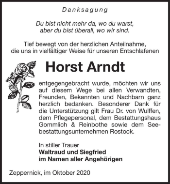 Traueranzeige von Horst Arndt  von Magdeburger Volksstimme
