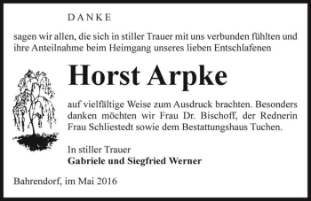 Traueranzeige von Horst Arpke  von Magdeburger Volksstimme