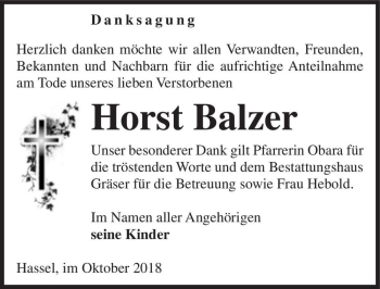 Traueranzeige von Horst Balzer  von Magdeburger Volksstimme