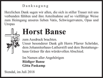 Traueranzeige von Horst Banse  von Magdeburger Volksstimme