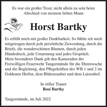 Traueranzeige von Horst Bartky  von Magdeburger Volksstimme