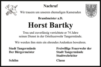 Traueranzeige von Horst Bartky  von Magdeburger Volksstimme