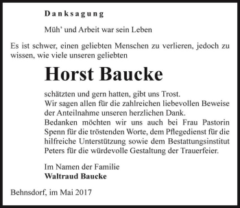 Traueranzeige von Horst Baucke  von Magdeburger Volksstimme