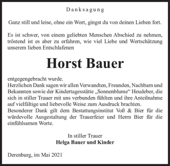 Traueranzeige von Horst Bauer  von Magdeburger Volksstimme