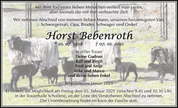 Traueranzeige von Horst Bebenroth  von Magdeburger Volksstimme
