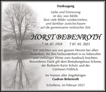 Traueranzeige von Horst Bebenroth  von Magdeburger Volksstimme