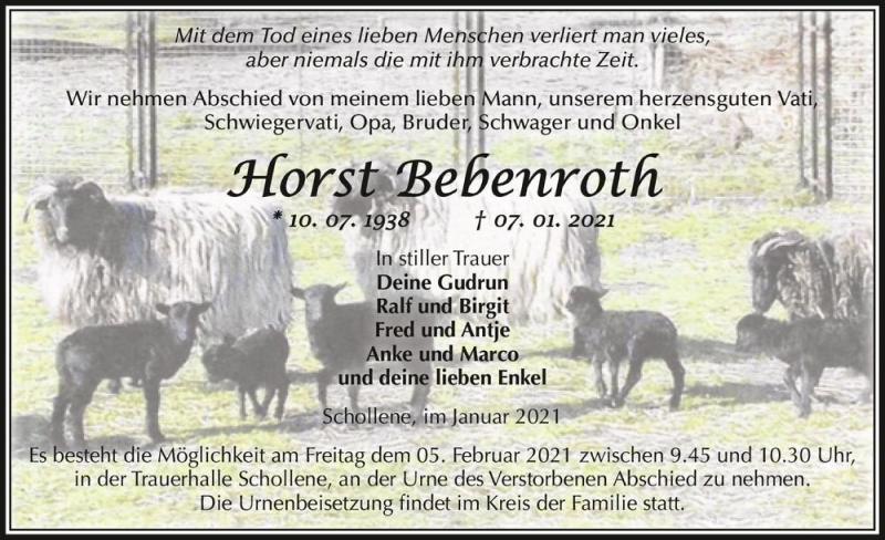  Traueranzeige für Horst Bebenroth  vom 23.01.2021 aus Magdeburger Volksstimme