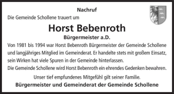 Traueranzeige von Horst Bebenroth  von Magdeburger Volksstimme