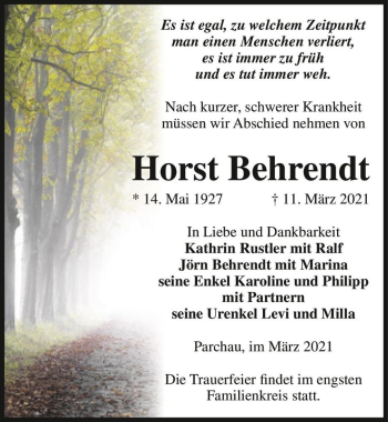 Traueranzeige von Horst Behrendt  von Magdeburger Volksstimme