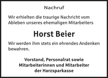 Traueranzeige von Horst Beier  von Magdeburger Volksstimme