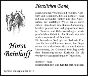 Traueranzeige von Horst Beinhoff  von Magdeburger Volksstimme