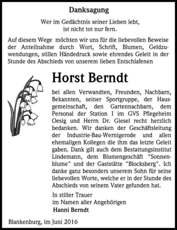 Traueranzeige von Horst Berndt  von Magdeburger Volksstimme