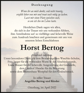 Traueranzeige von Horst Bertog  von Magdeburger Volksstimme