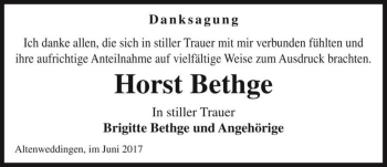 Traueranzeige von Horst Bethge  von Magdeburger Volksstimme