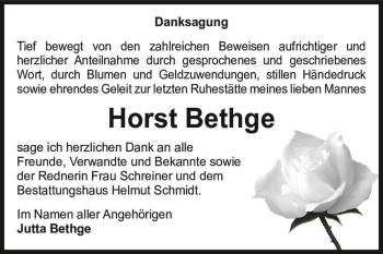 Traueranzeige von Horst Bethge  von Magdeburger Volksstimme