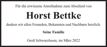 Traueranzeige von Horst Bettke  von Magdeburger Volksstimme