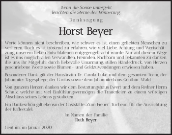 Traueranzeige von Horst Beyer  von Magdeburger Volksstimme