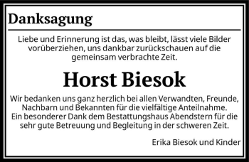 Traueranzeige von Horst Biesok  von Magdeburger Volksstimme