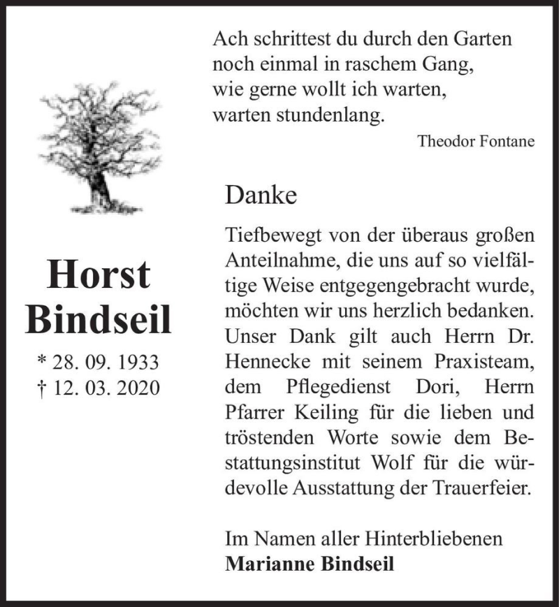  Traueranzeige für Horst Bindseil  vom 11.04.2020 aus Magdeburger Volksstimme
