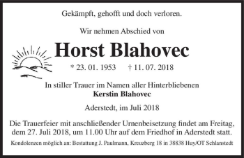 Traueranzeige von Horst Blahovec  von Magdeburger Volksstimme