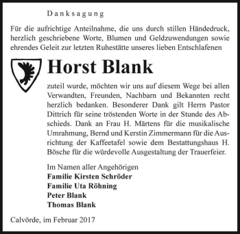 Traueranzeige von Horst Blank  von Magdeburger Volksstimme