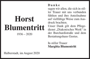 Traueranzeige von Horst Blumentritt  von Magdeburger Volksstimme