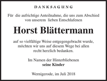 Traueranzeige von Horst Blättermann  von Magdeburger Volksstimme