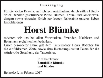 Traueranzeige von Horst Blümke  von Magdeburger Volksstimme