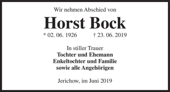 Traueranzeige von Horst Bock  von Magdeburger Volksstimme