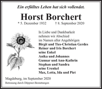 Traueranzeige von Horst Borchert  von Magdeburger Volksstimme