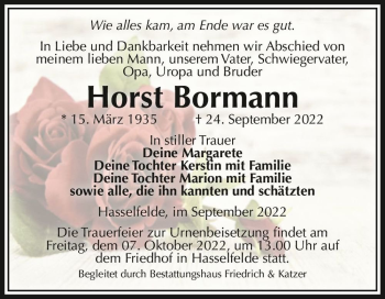 Traueranzeige von Horst Bormann  von Magdeburger Volksstimme