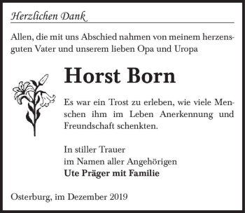 Traueranzeige von Horst Born  von Magdeburger Volksstimme