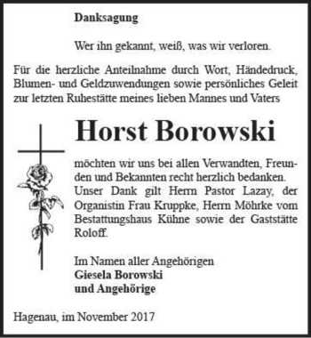 Traueranzeige von Horst Borowski  von Magdeburger Volksstimme