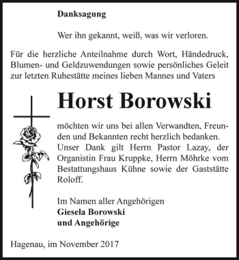 Traueranzeige von Horst Borowski  von Magdeburger Volksstimme