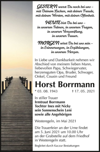 Traueranzeige von Horst Borrmann  von Magdeburger Volksstimme