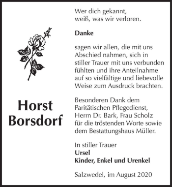 Traueranzeige von Horst Borsdorf  von Magdeburger Volksstimme